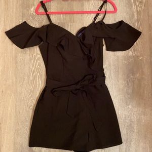 Black off the shoulder with shoulder strap romper